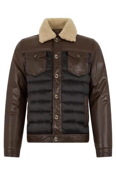 Moorer Quilted Jacket With Fur Collar In Brown