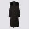 Moorer Quilted Long Padded Coat With Plush Fur Hood In Black