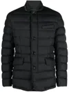 Moorer Quilted Padded Jacket In Black Calf Leather And Wool In Black