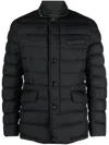 Moorer Quilted Padded Jacket In Black Calf Leather And Wool In Black