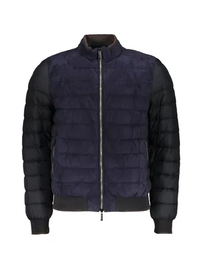 Moorer Quilted Panelled Bomber Jacket In Blue