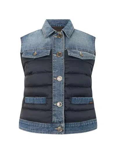Moorer Quilted Panelled Gilet In Blue