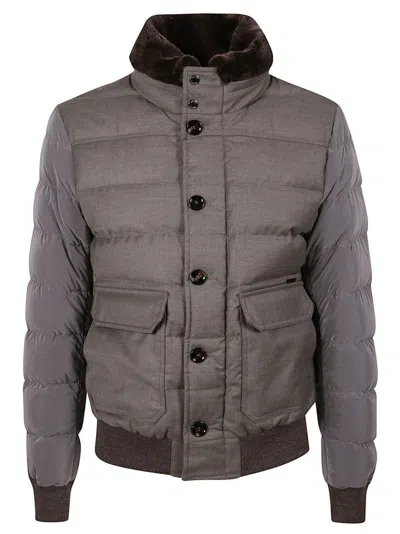 Moorer Quilted Puffer Jacket With Smooth Fabric Panels In Gray