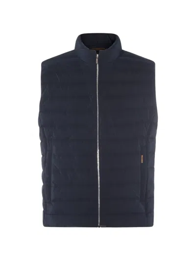 Moorer Quilted Zip Gilet In Blue
