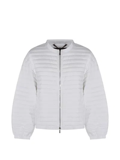 Moorer Beige Quilted Mock Collar Jacket In White