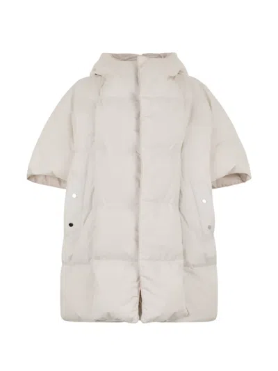 Moorer Quilted-hooded Short-sleeve Coat In Orange