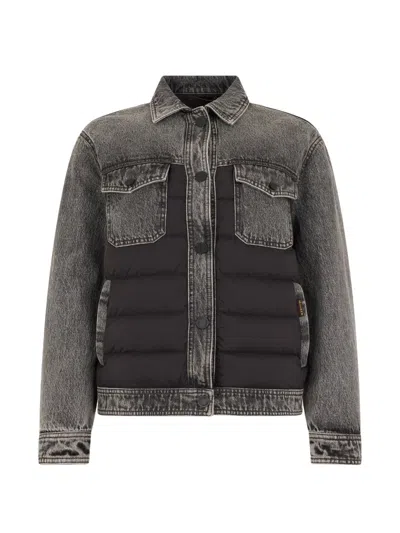 Moorer Quilted-panel Denim Jacket In Gray