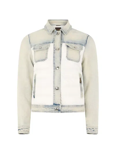 Moorer Quilted-panelled Denim Jacket In Blue
