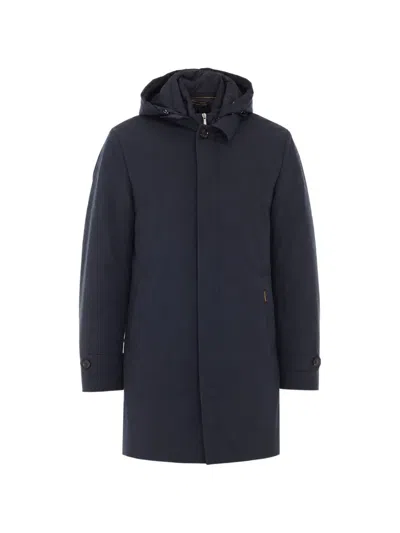 Moorer Ralli Hooded Button-up Coat In Blue