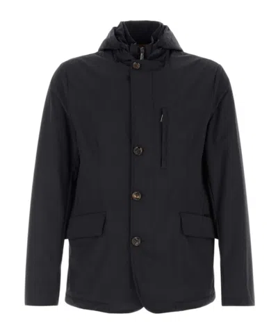 Moorer Hooded Buttoned Jacket In Blue