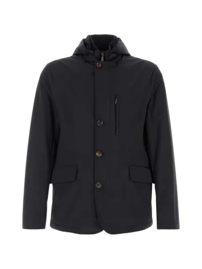 Moorer Stretch Nylon Ranieri Hooded Jacket Long Sleeves In Black