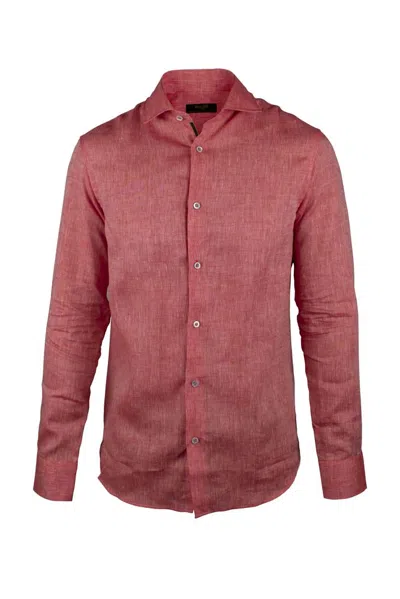 Moorer Red Linen Shirt With Mother-of-pearl Button Closure
