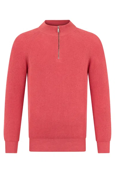 Moorer Red Sweater With Zipper, Modern Versatile Design.