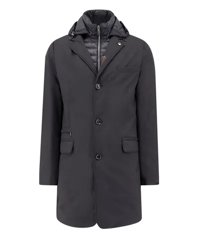 Moorer Technical Fabric Coat In Black