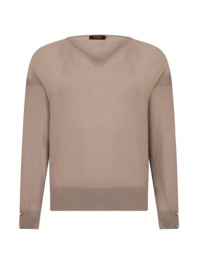 Moorer Renee V-neck Button-cuff Sweater In Brown