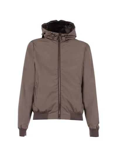 Moorer Reversible Hooded Zip-up Jacket In Brown