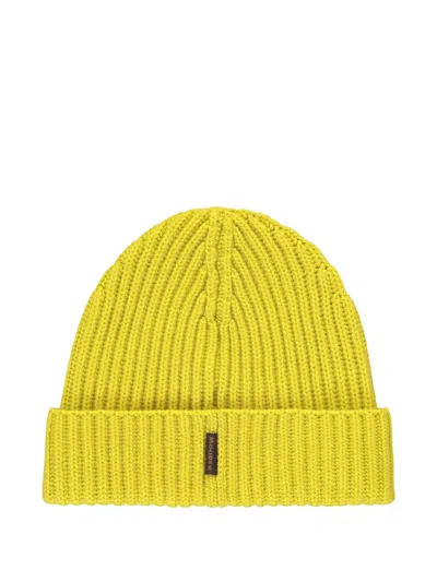 Moorer Ribbed Beanie Hat In Yellow