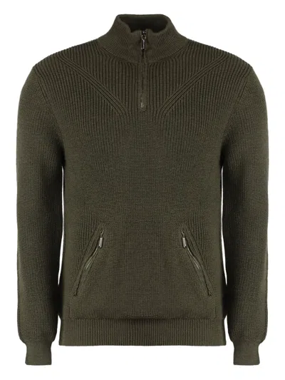 MOORER RIBBED-KNIT HALF-ZIP PULLOVER