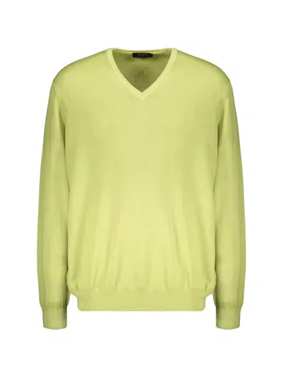 Moorer Ribbed V-neck Top In Green