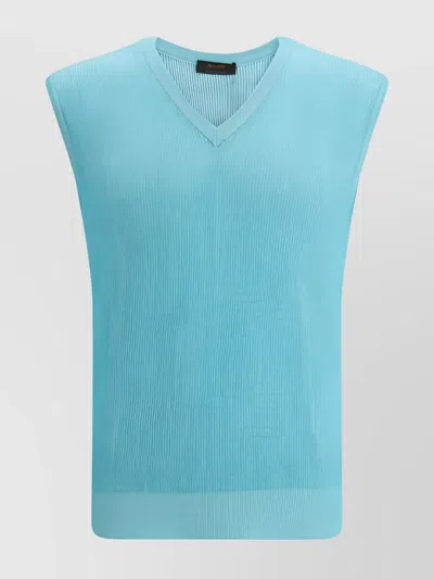 Moorer Ribbed V-neck Vest For Layering In Blue