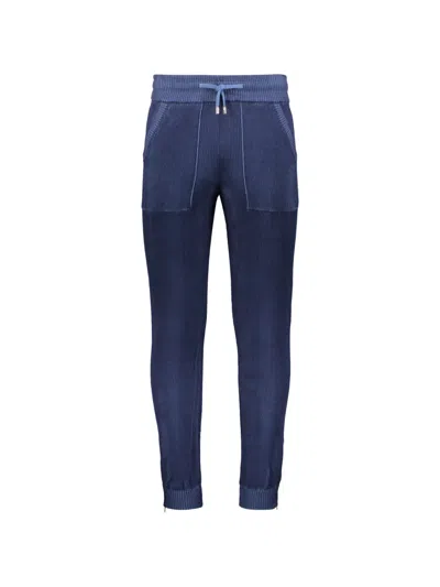 Moorer Ribbed-knit Drawstring Track Pants In Blue
