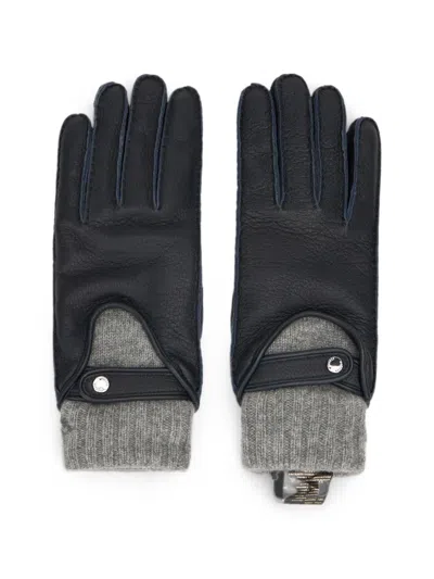 Moorer Ribbed-knit Panelled Gloves In Blue