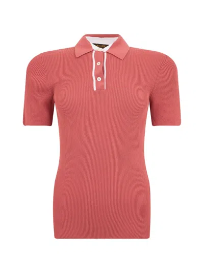 Moorer Ribbed-knit Short-sleeve Polo Shirt In Pink