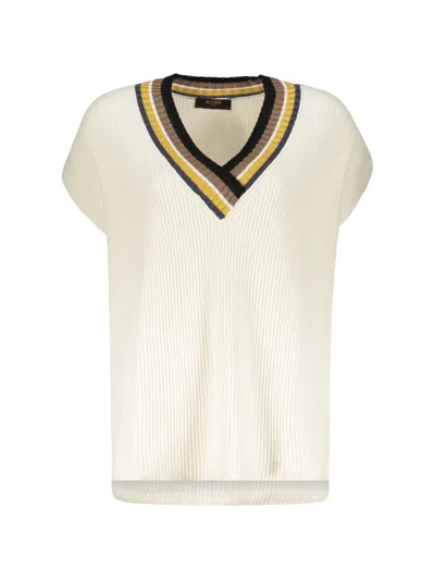 Moorer Ribbed-knit V-neck Top In White