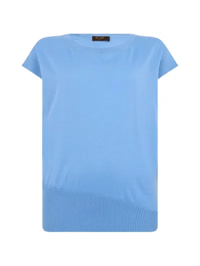 Moorer Ribbed-trim T-shirt In Blue