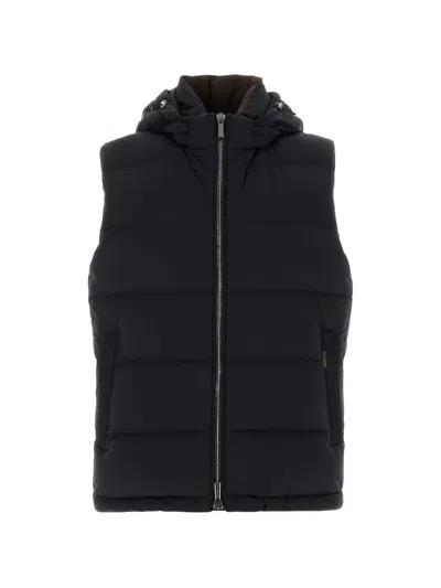 Moorer Hooded Quilted Nylon Down Down Vest In Black