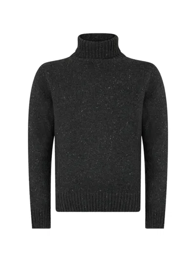 Moorer Roll-neck Flecked Sweater In Black