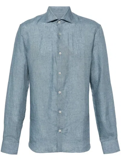 Moorer Roman-hr Linen Shirt In Blue