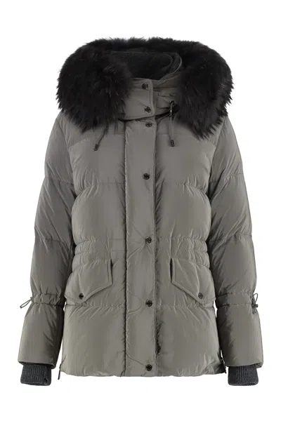 Moorer Rubinia Hooded Short Down Jacket In Beige