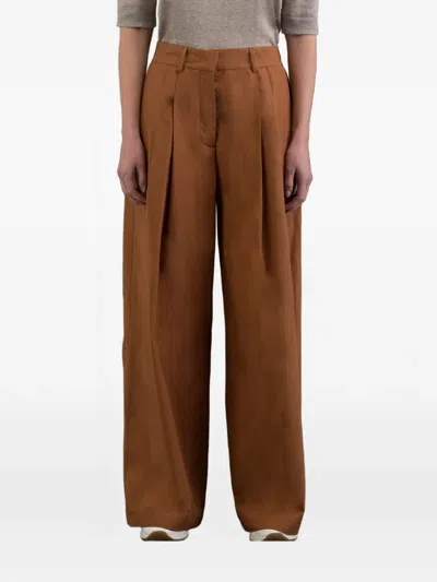 Moorer Rumy Pleated Wide-leg Trousers In Brown