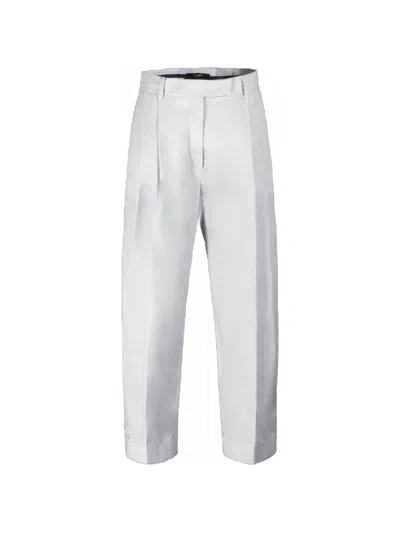 Moorer Ruth-wfc Pleated Cotton Trousers In White