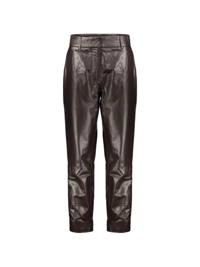 Moorer Sabrina Leather Trousers In Brown