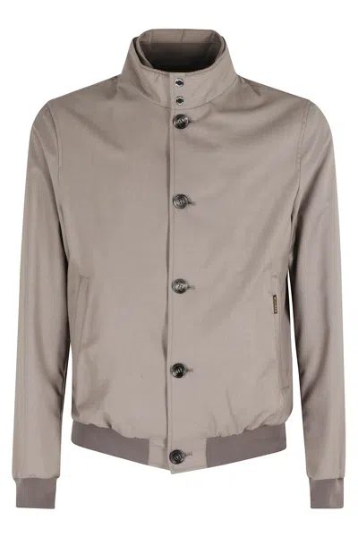 Moorer Sand Bernie Pum Removable-bib Viscose-blend Jacket In Gray