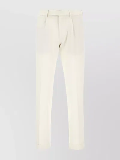 Moorer Sand Stretch Viscose Blend Pants In White