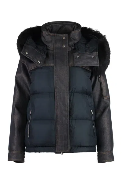 Moorer Santana Fur Trim Hood Parka In Denim