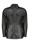 Moorer Four-pocket Drawstring Leather Jacket In Black