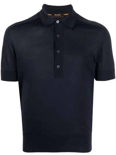 Moorer Semi-sheer Silk Polo Shirt In Blue
