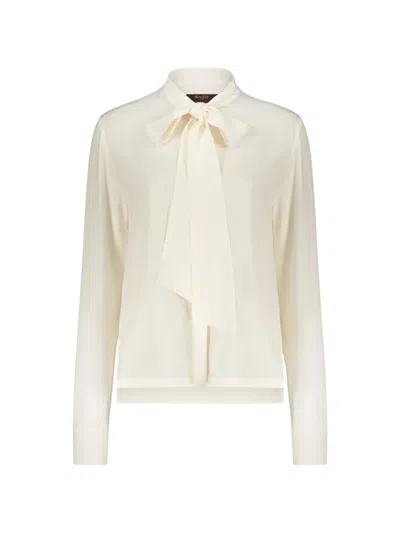 Moorer Shaila Tie-neck Button-up Shirt In Neutral
