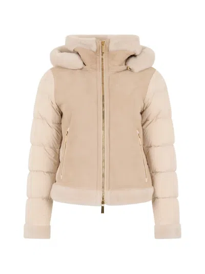 Moorer Shana-omt Shearling-trim Hooded Jacket In Neutral