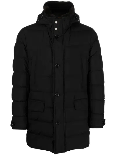Moorer Shearling-collar Padded Coat In Schwarz