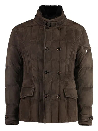 MOORER SHEARLING-COLLAR QUILTED JACKET