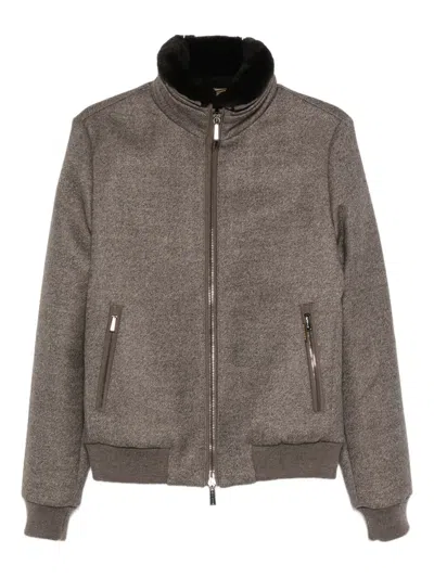 Moorer Shearling-collar Zip-front Jacket In Brown