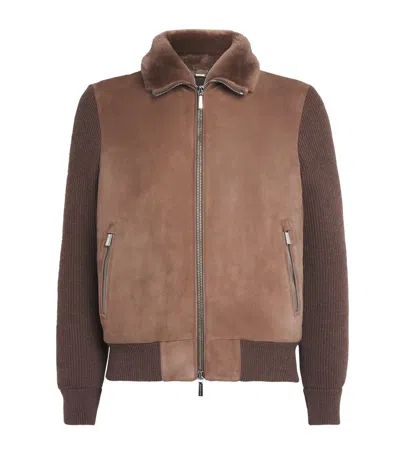 Moorer Shearling-down Campiglio Bomber Jacket In Gray