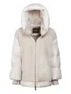 Moorer Shearling-panel Padded Jacket In Gray