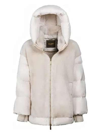 Moorer Shearling-panel Padded Jacket In Gray