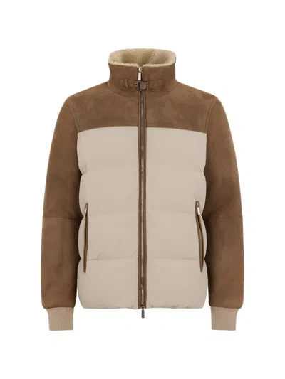Moorer Shearling Panelled Bomber Jacket In White